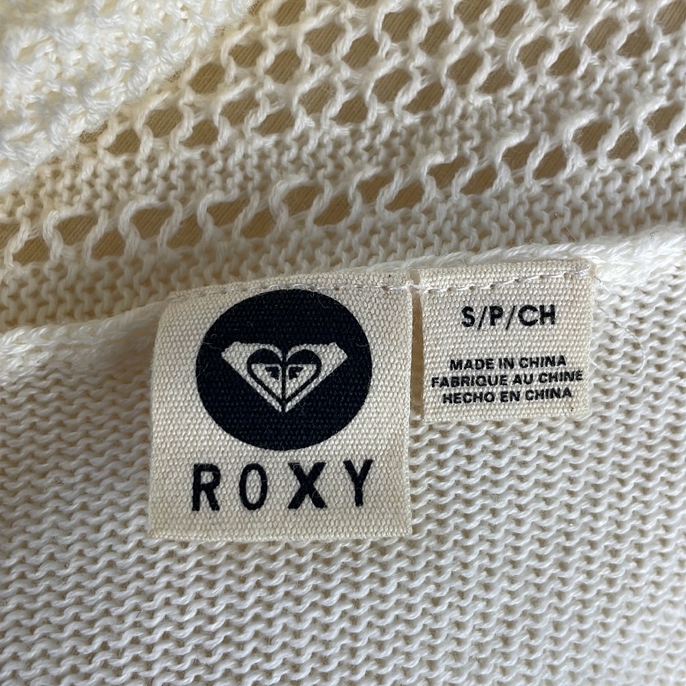 Roxy Cream Long Knit Cardigan Sweater w/Front Pockets & Asymmetrical Hem - Small - Picture 11 of 12